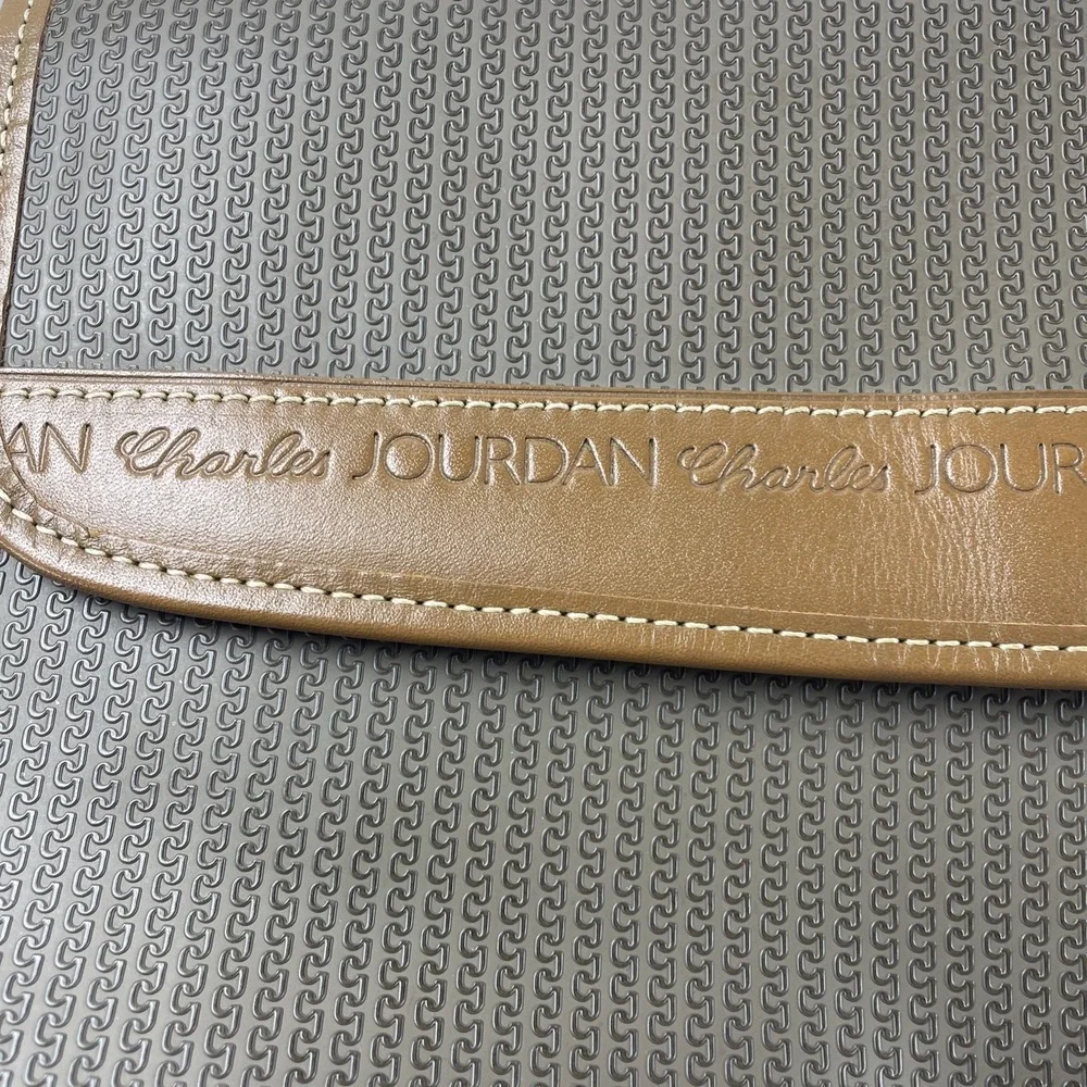Charles‎ Jourdan Brown Clutch Pouch Bag w Lock Keys Magnetic Zip Closure Japan